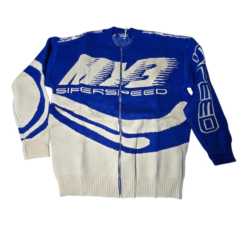 NEW Aelfric Eden Racing Cardigan Sweater Mens Small Blue White Zip Knit Speed